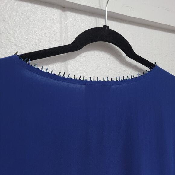 Sully Bonnelly Blue Silk Tunic 16W Asymmetric Long Fancy Beaded Hem 684 - Picture 9 of 12